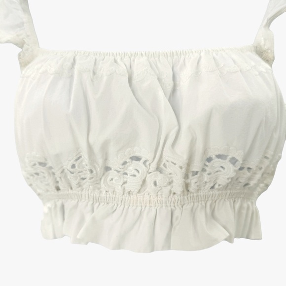 REVOLVE LPA Ivory Eyelet Ruffle Embroidered Crop Top Size XXS - Picture 3 of 5